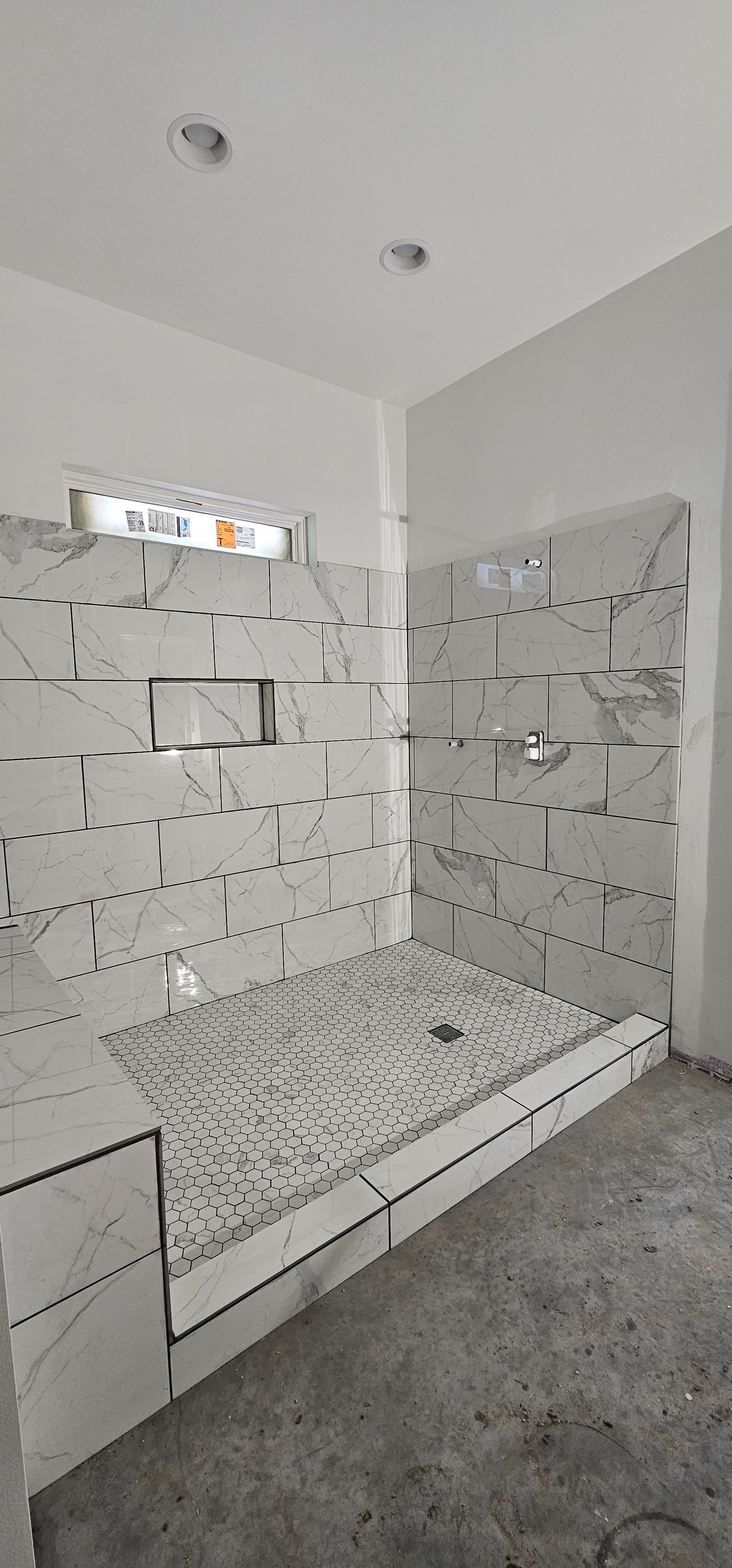 custom grey and white tile shower