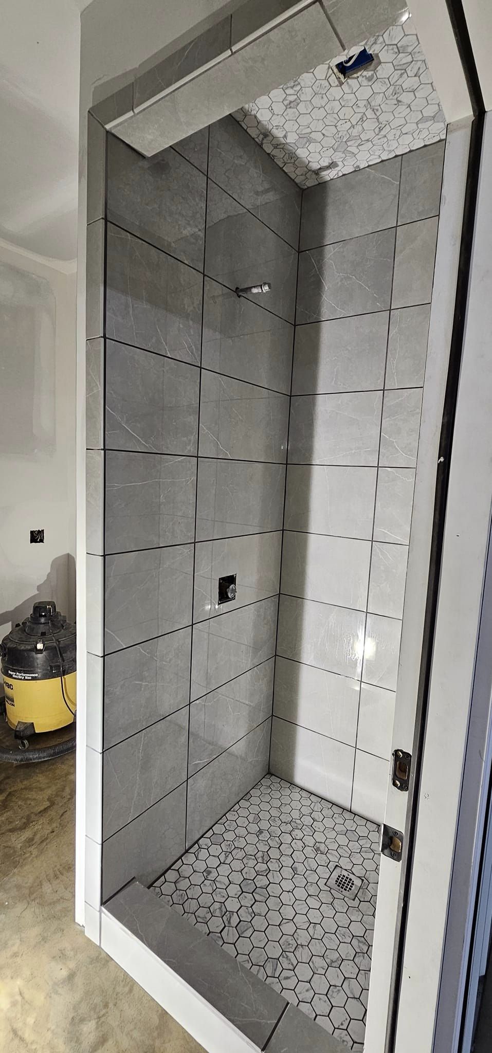 grey tile shower